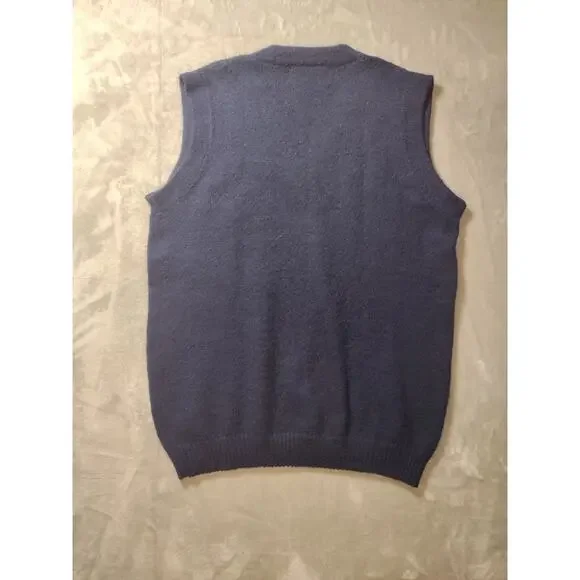 Navy Blue Alpaca Wool V-Neck Tight Knit Sweater Vest Mens XL by Alpaca Quitex - Picture 2 of 6